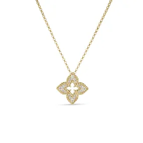 18K YELLOW GOLD VENTIAN PRINCESS SMALL DIAMOND PAVE FLOWER NECKLACE