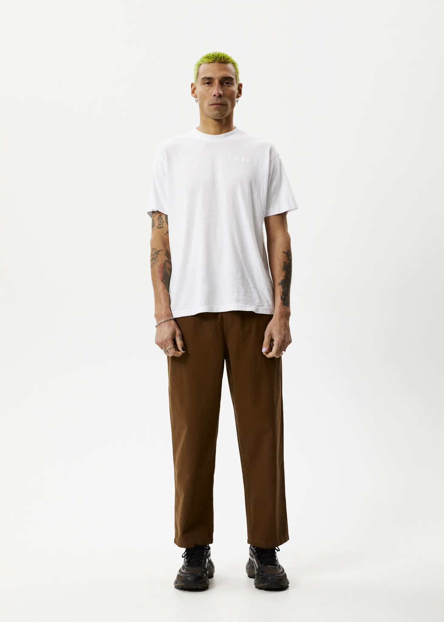 AFENDS Mens Ninety Eights - Baggy Elastic Waist Pants - Toffee