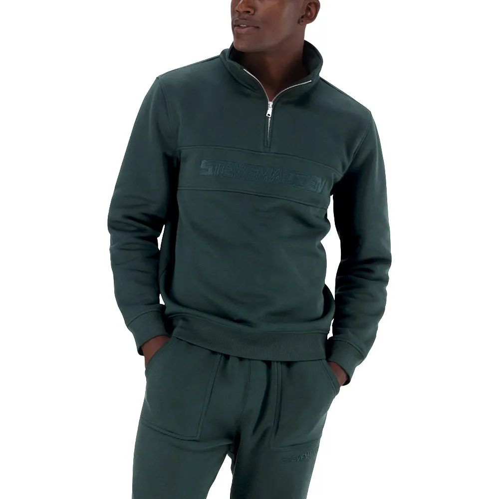 ASHER PINE GREEN  COLLARED FLEECE SWEAT WITH 1/4/ ZIP