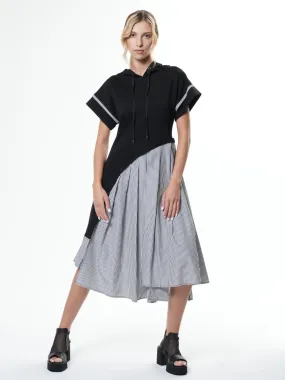 Asymmetric Hooded Dress With Short Sleeves