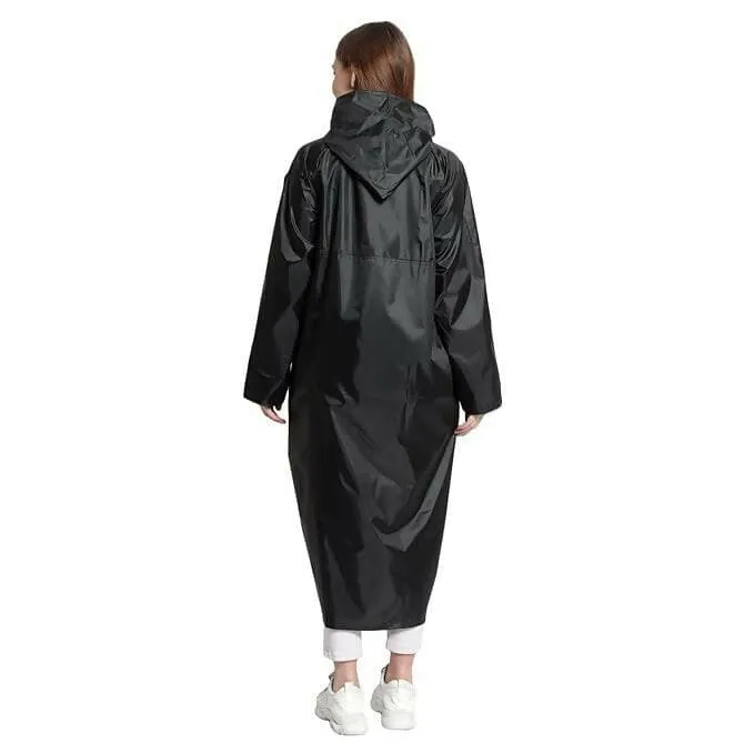 Auto Dean Premium Black Rain Coat for Women's Polyester Long Raincoat Poncho with Hood (2 Pcs,Size 28 to 34 inch waist)