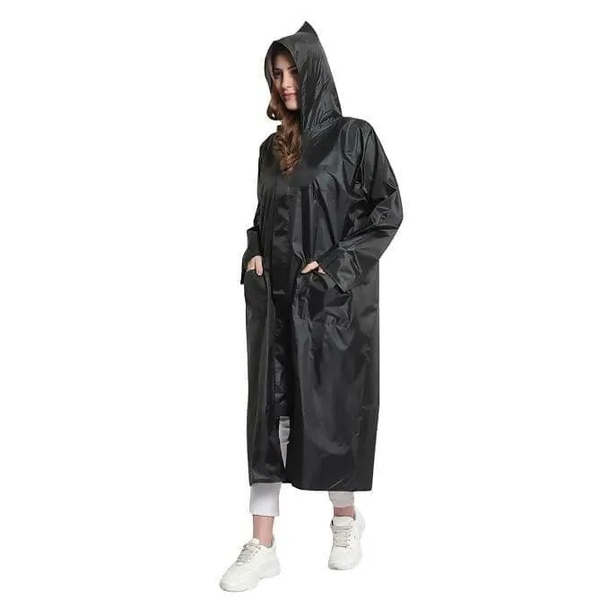 Auto Dean Premium Black Rain Coat for Women's Polyester Long Raincoat Poncho with Hood (2 Pcs,Size 28 to 34 inch waist)