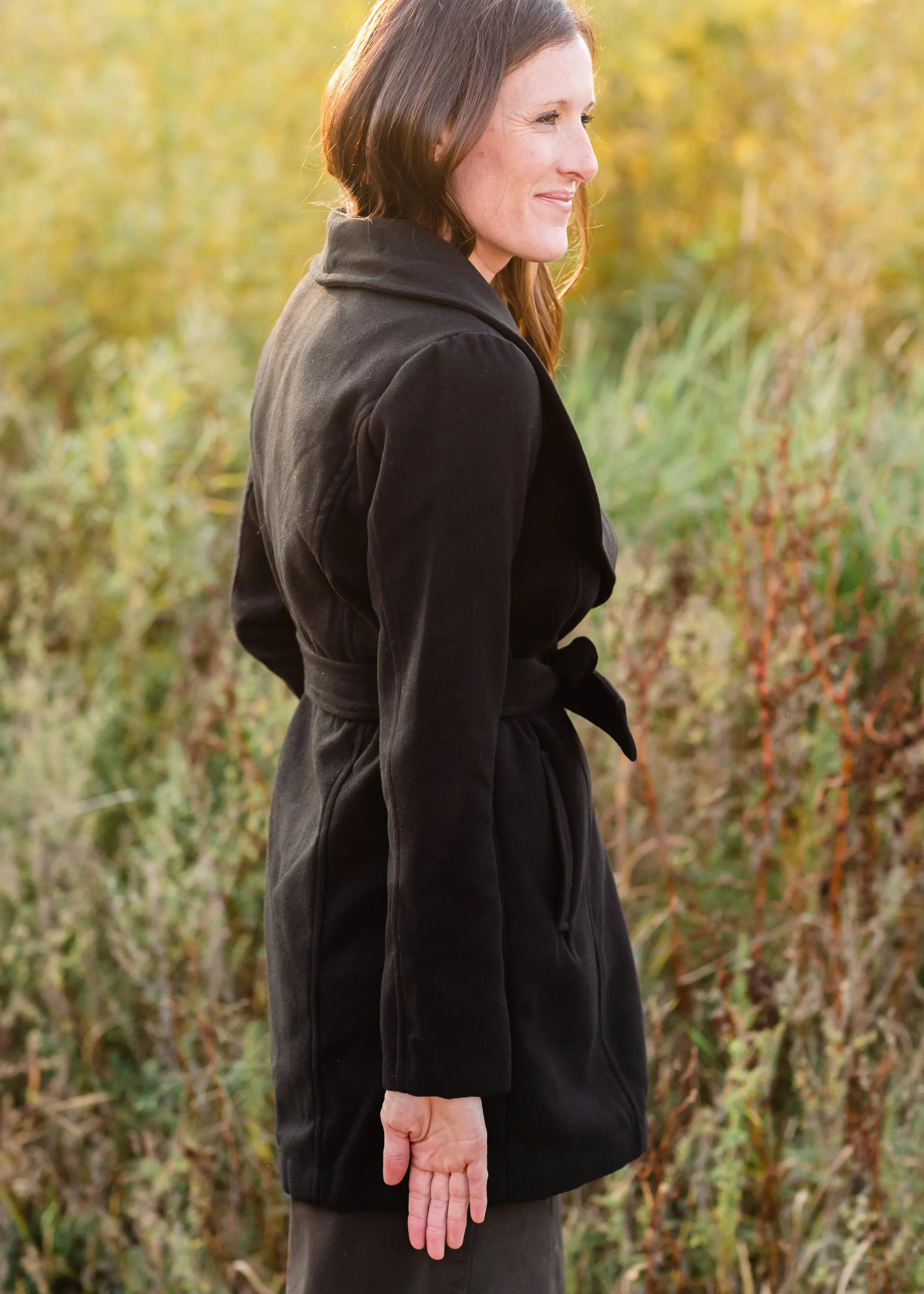 Black Collared Belted Fleece Coat - FINAL SALE