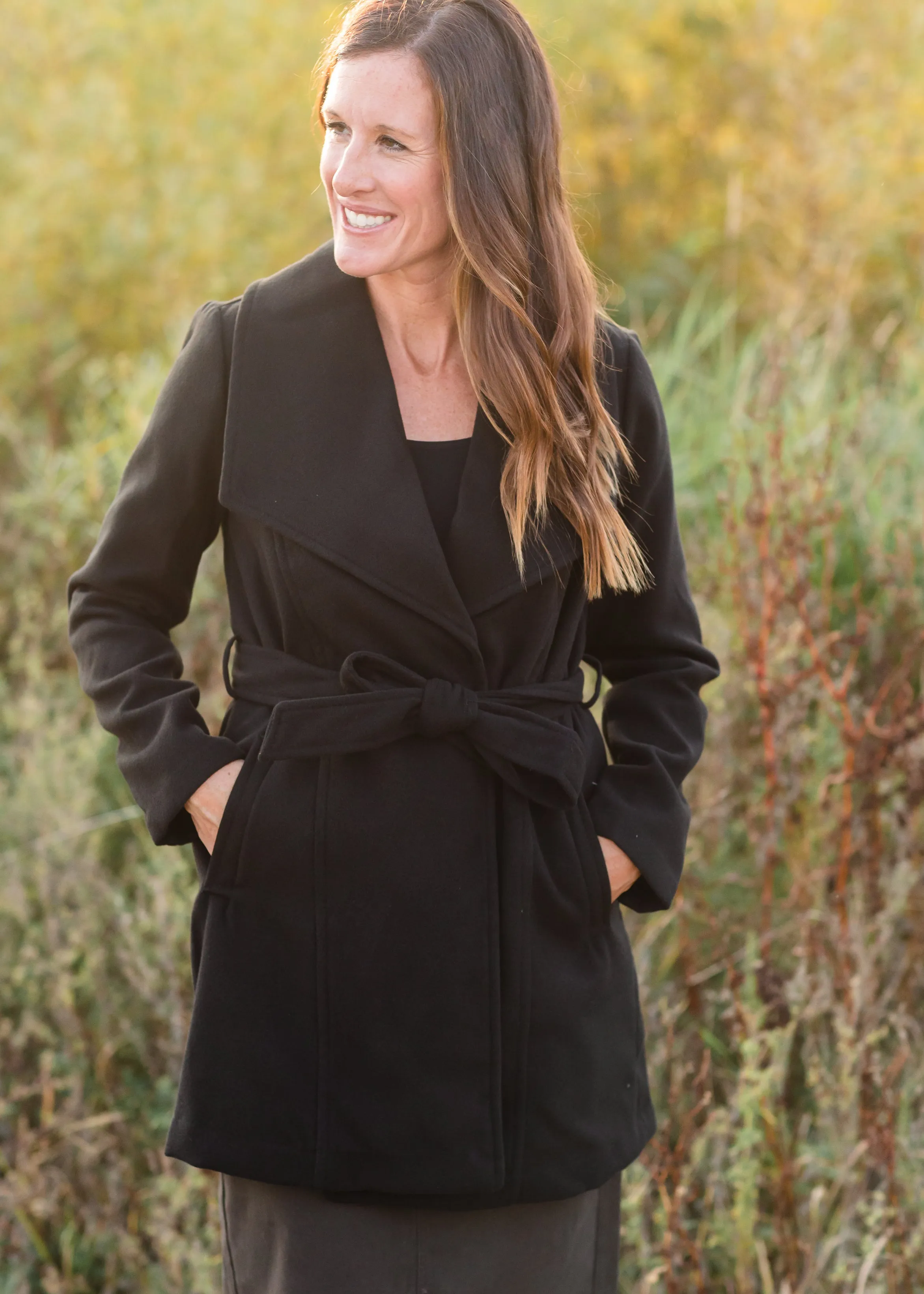 Black Collared Belted Fleece Coat - FINAL SALE