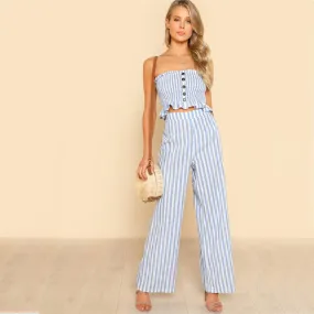 BLUE SKIES STRIPED RIGHT PANTS SET