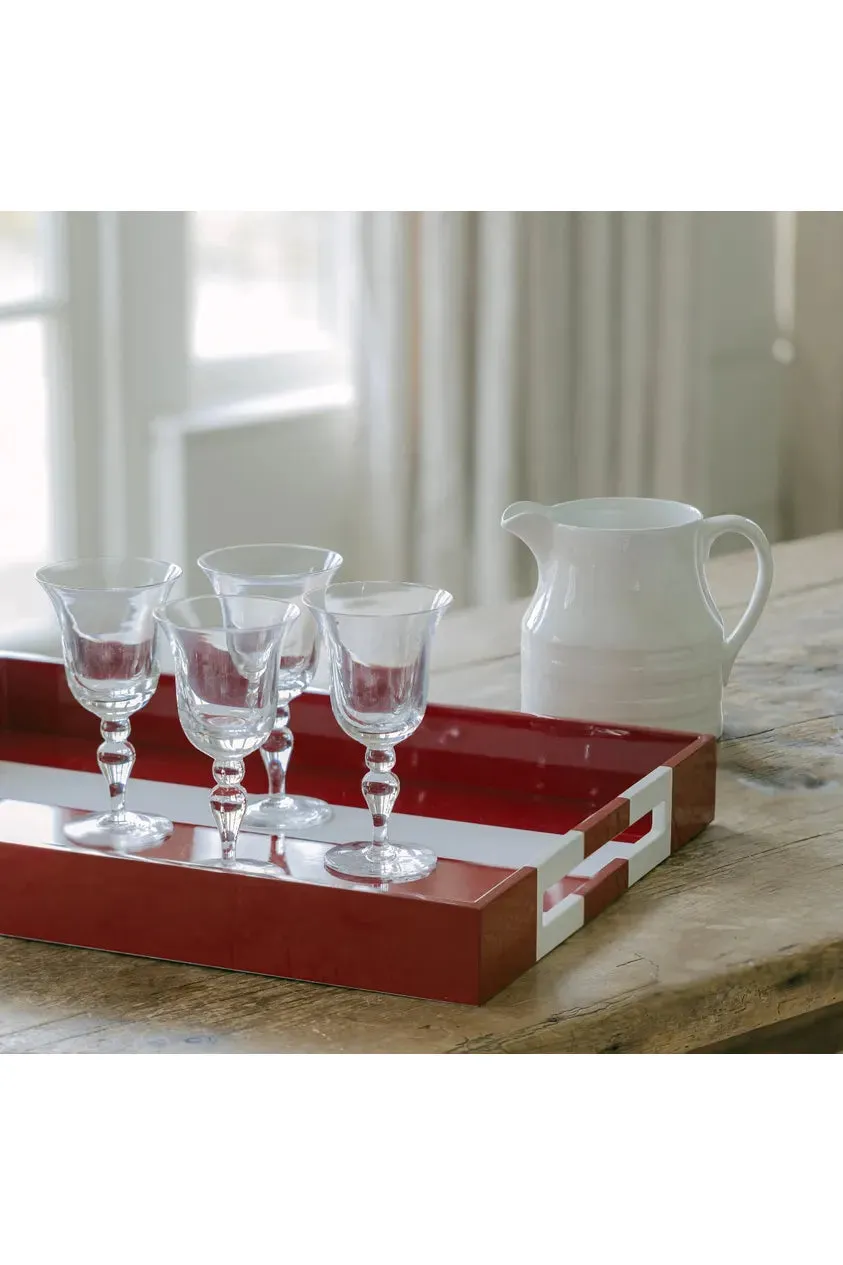 Burgundy and White Striped Lacquer Tray