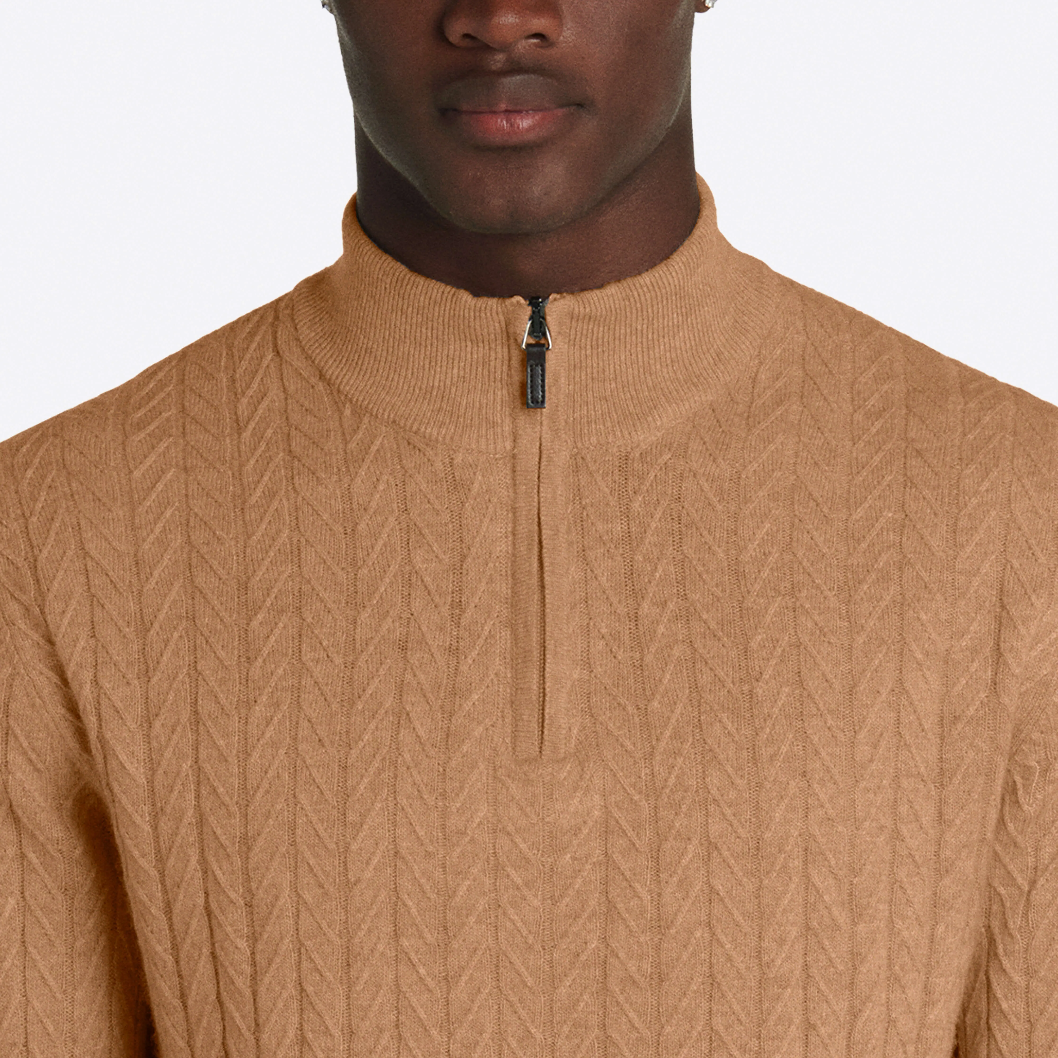 Cable Knit Quarter Zip Mock Neck Sweater