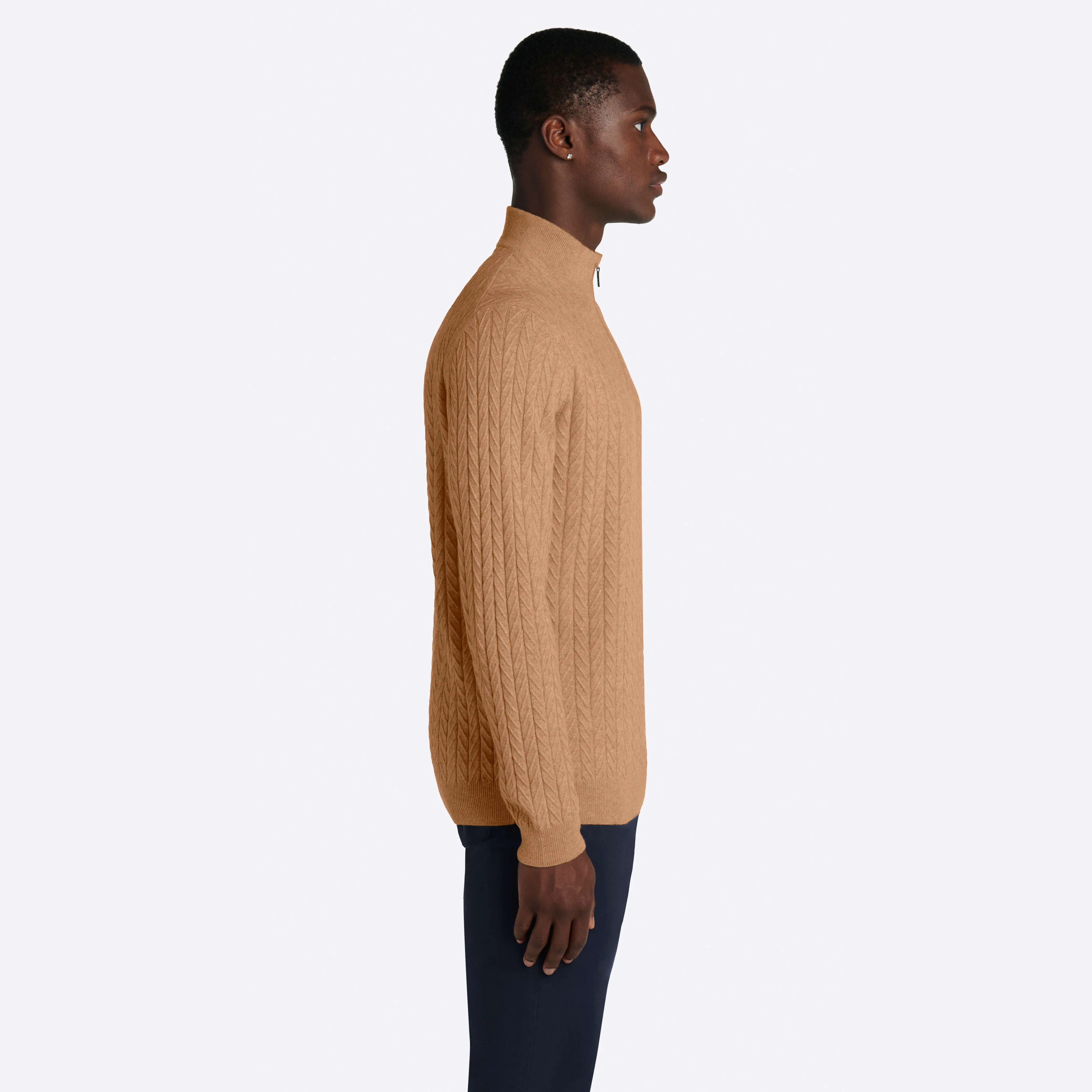 Cable Knit Quarter Zip Mock Neck Sweater