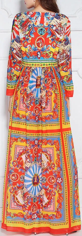 'Carretto' Print Long-Sleeve Silk-Blend Maxi Dress