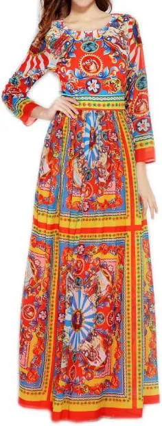 'Carretto' Print Long-Sleeve Silk-Blend Maxi Dress