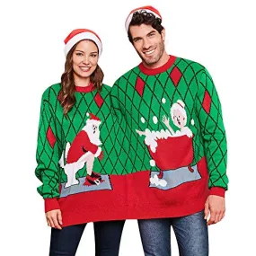 CHARMMA Crew Neck Long Sleeve Two Person Knit Pullover Ugly Christmas Sweater (Green, One Size)