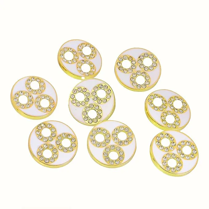 Circular Metal Buttons white Color with Diamond Accents(7 Big   7 Small)