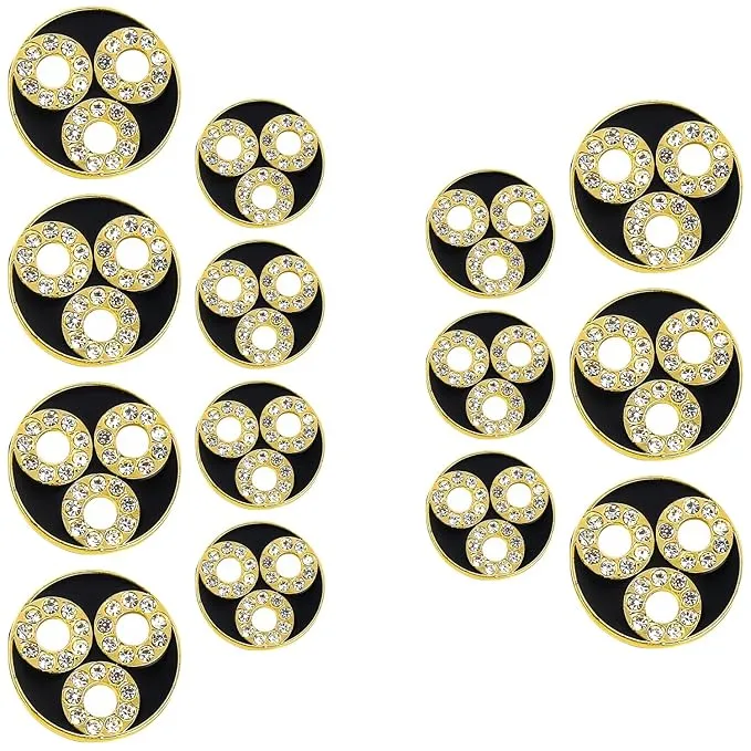 Circular Metal Buttons white Color with Diamond Accents(7 Big   7 Small)