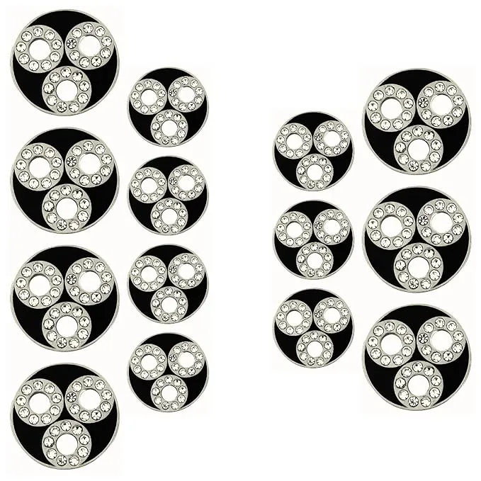 Circular Metal Buttons white Color with Diamond Accents(7 Big   7 Small)