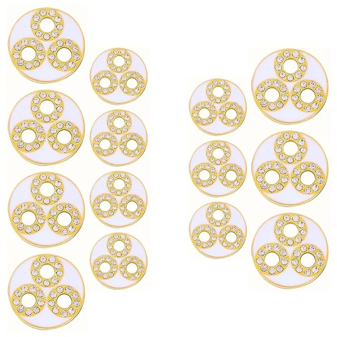 Circular Metal Buttons white Color with Diamond Accents(7 Big   7 Small)