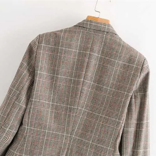 Designer One Button Tartan Plaid Womens Checked Blazer Jacket