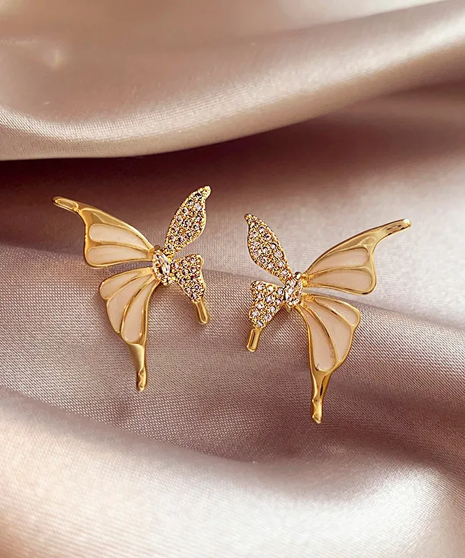 Fashion Gold Copper Alloy Zircon Butterfly Stud EarringsGH1010