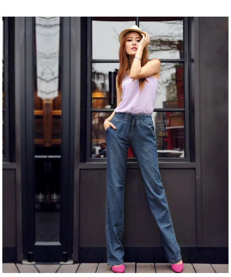 FLARED DRAWSTING DENIM PANTS