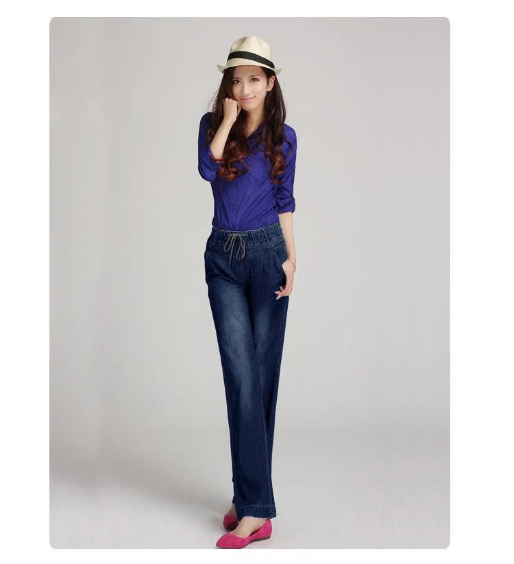 FLARED DRAWSTING DENIM PANTS