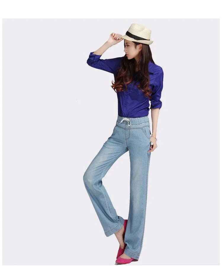 FLARED DRAWSTING DENIM PANTS