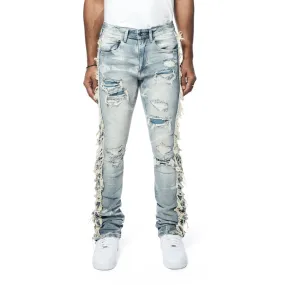 Frayed Stacked Denim Jeans - Bergen Blue