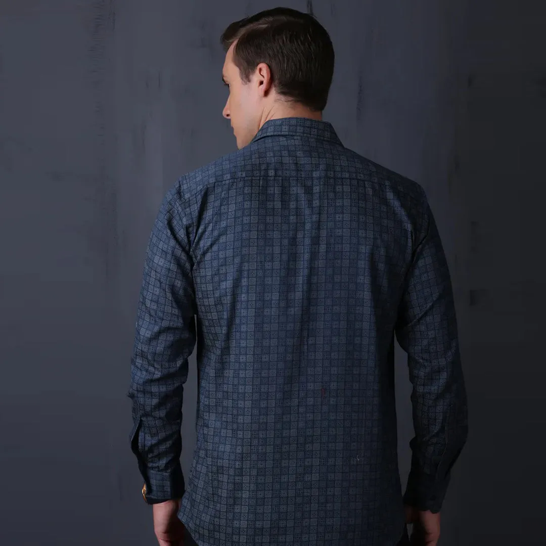 Geometrical Print Casual Shirt Blue Color