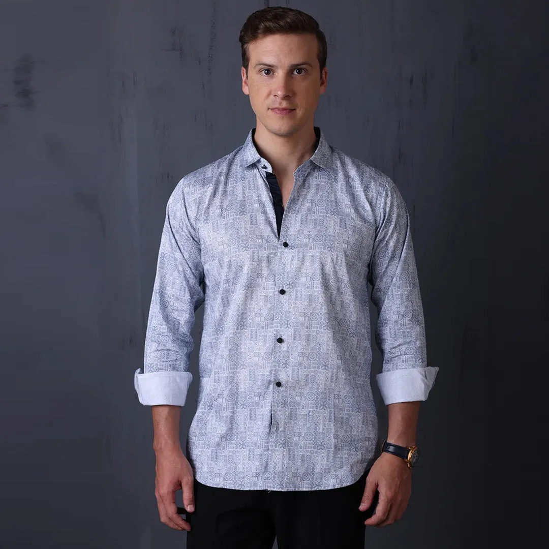 Geometrical Print Casual Shirt Blue Color