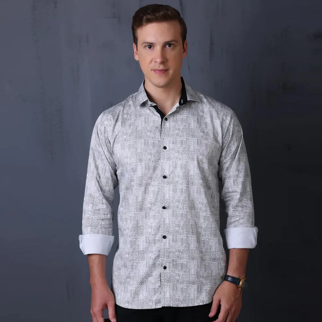 Geometrical Print Casual Shirt Green Color