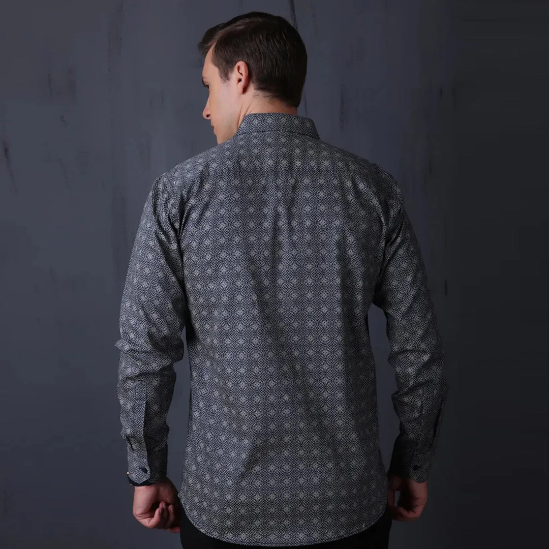 Geometrical Print Casual Shirt Navy Color