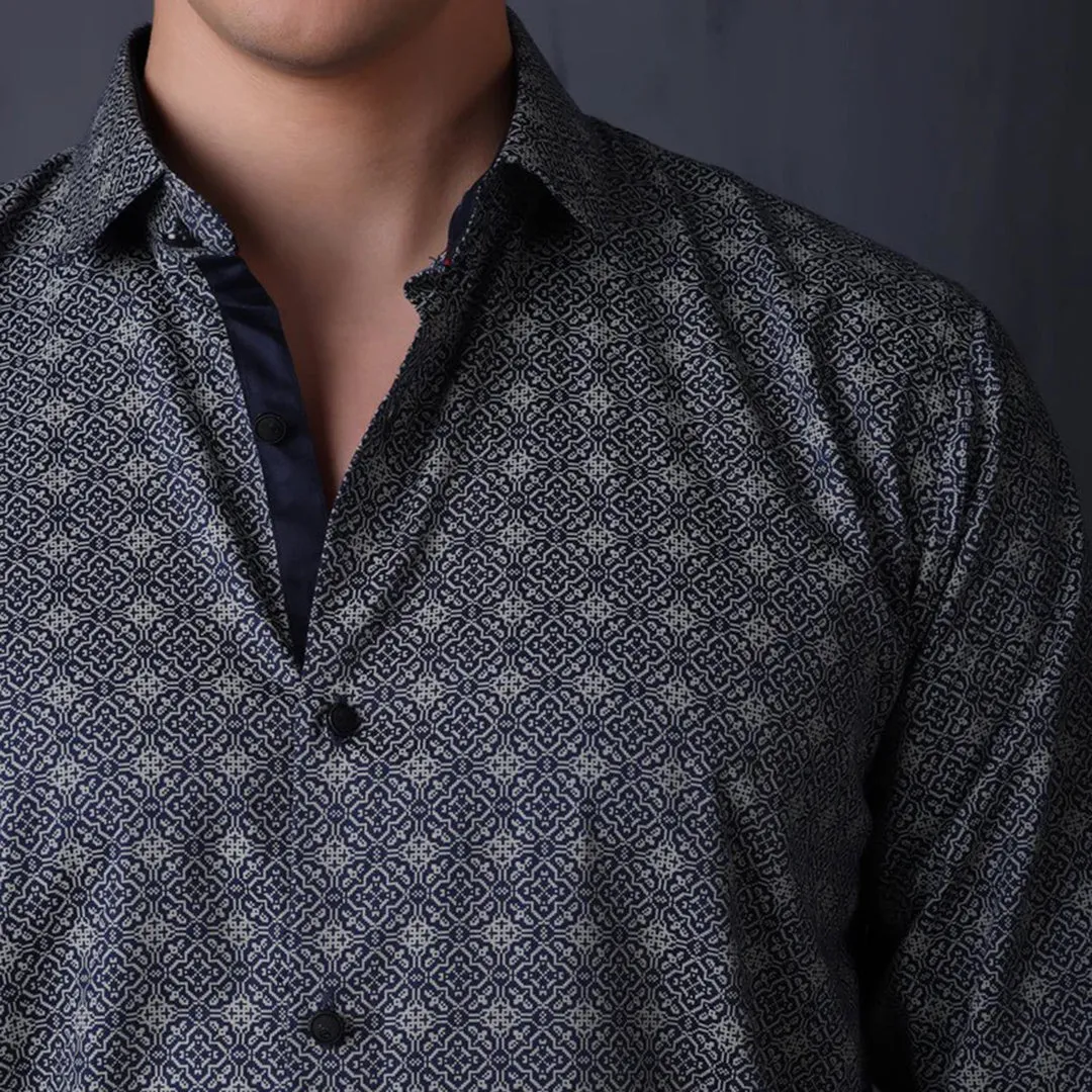 Geometrical Print Casual Shirt Navy Color