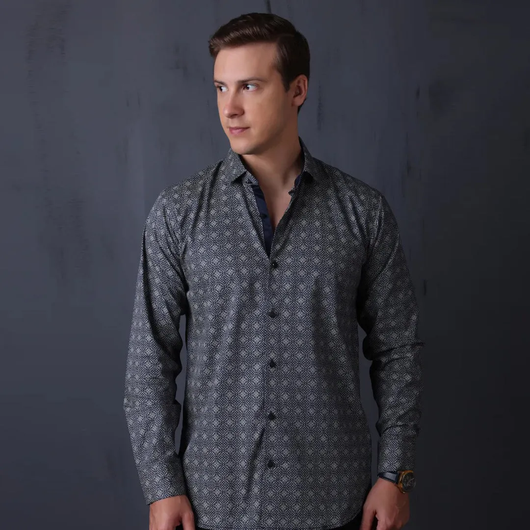 Geometrical Print Casual Shirt Navy Color