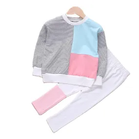 Girls 2 Piece Pink & Blue Patch Top & Trouser Set