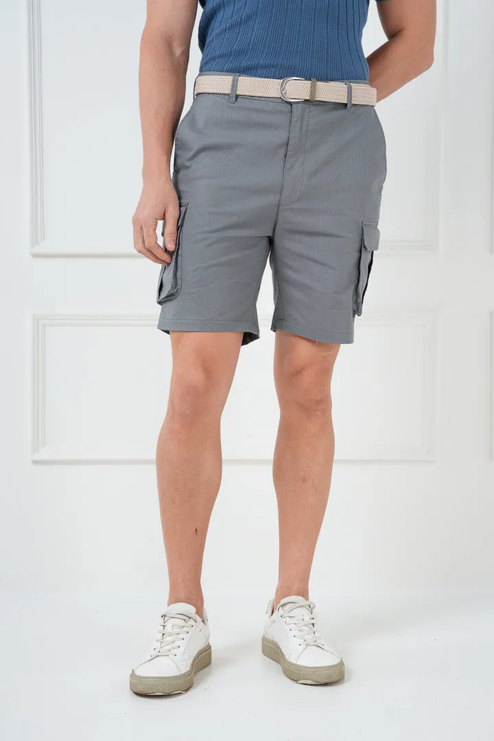 Grey Ripstop Textured Cargo Shorts