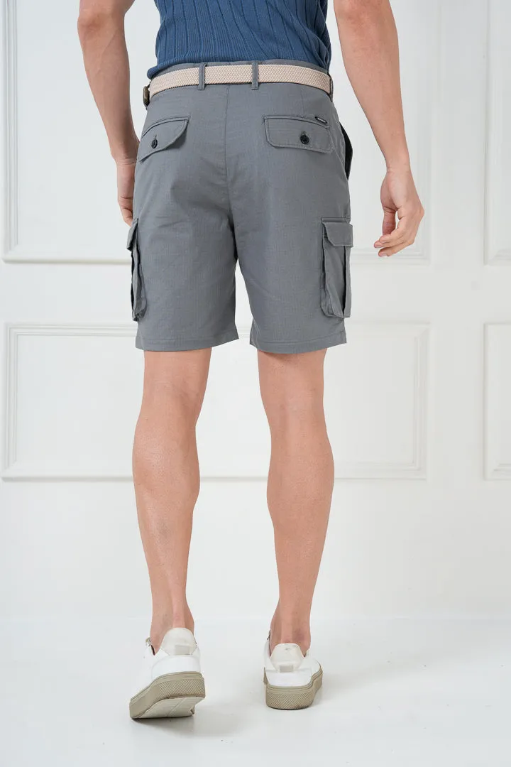 Grey Ripstop Textured Cargo Shorts