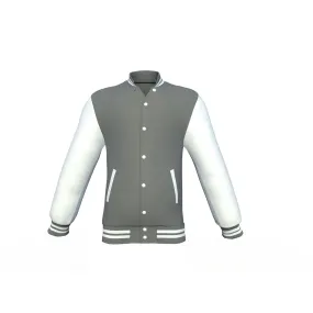 Grey Varsity Letterman Jacket with White Sleeves