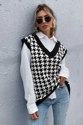 Houndstooth V-Neck Sweater Vest