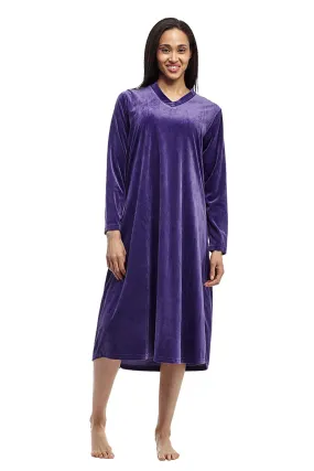 La Cera Long V-Neck Velour Dress