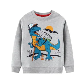 Laughing Dino Round Neck Sweat Shirt ,Gray