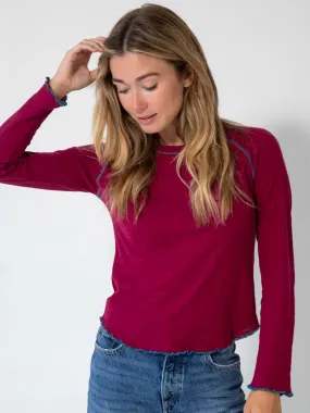 Lily Cotton Long Sleeve Tee Shirt - Cranberry