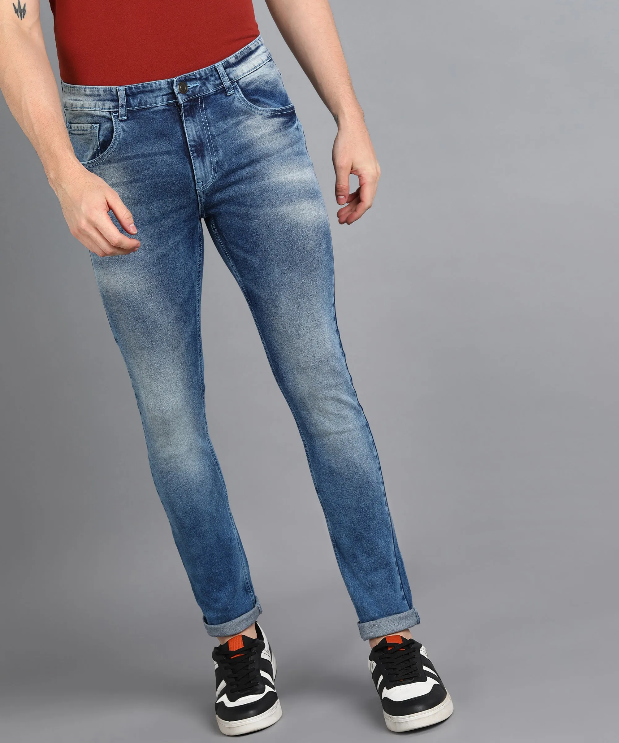 Men's Blue Skinny Fit Washed Jeans Stretchable