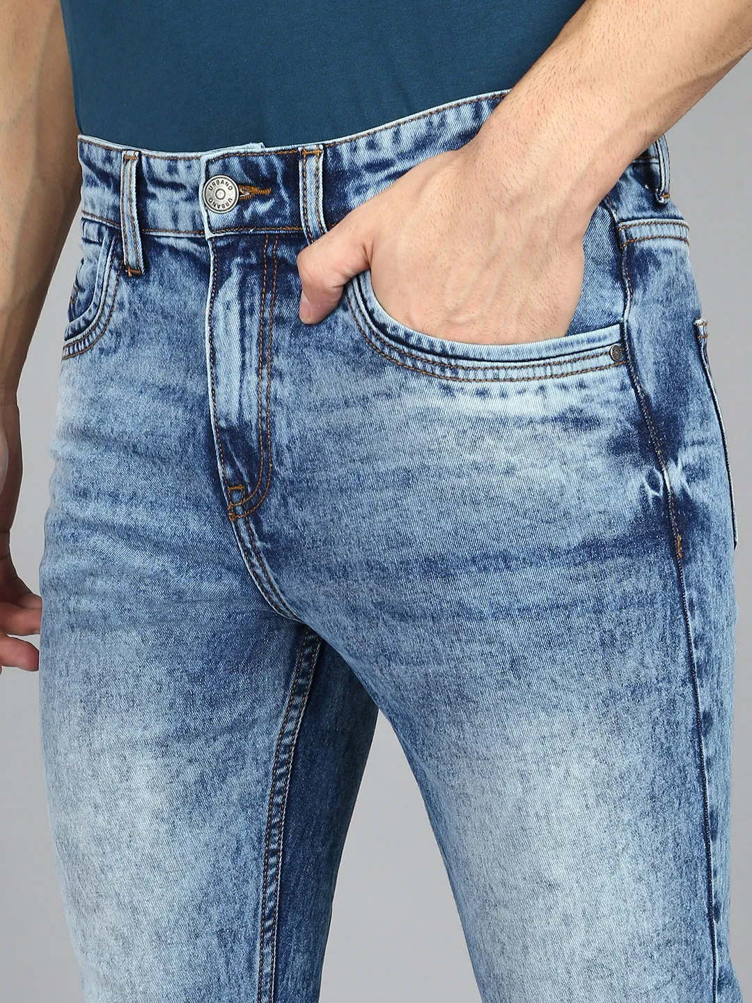 Men's Blue Slim Fit Heavy Washed Jeans Stretchable