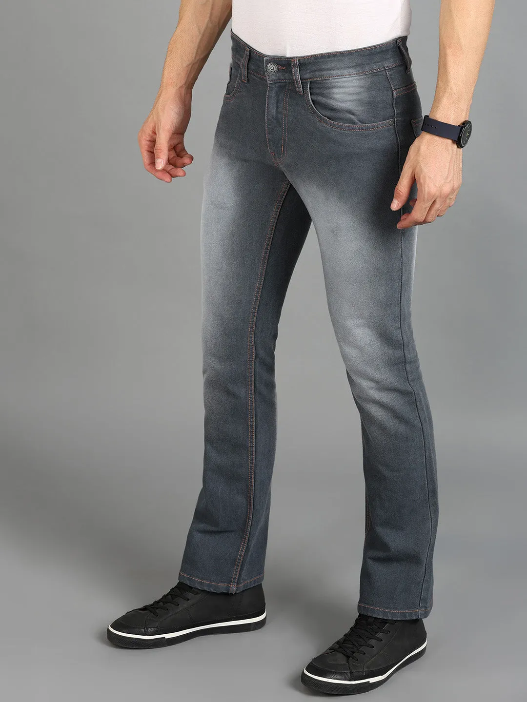 Men's Grey Washed Bootcut Jeans Stretchable