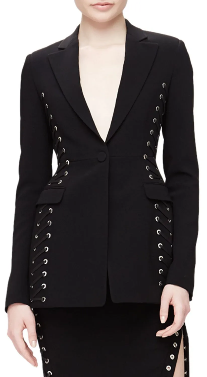 'Merrie' Lace-up Black Blazer