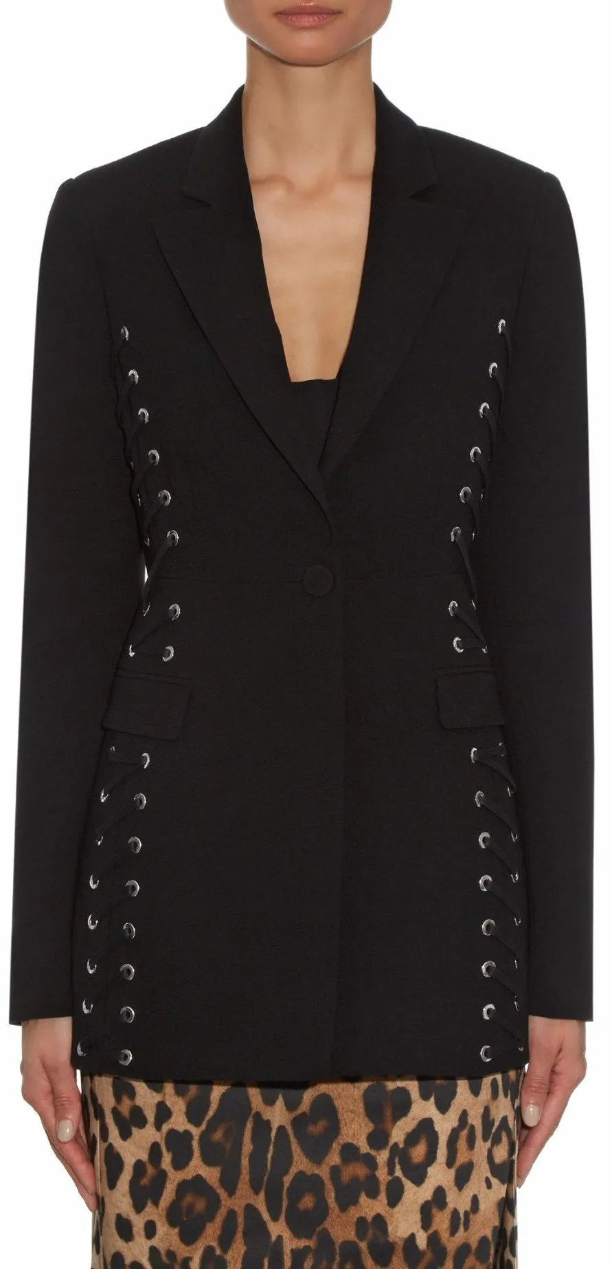 'Merrie' Lace-up Black Blazer