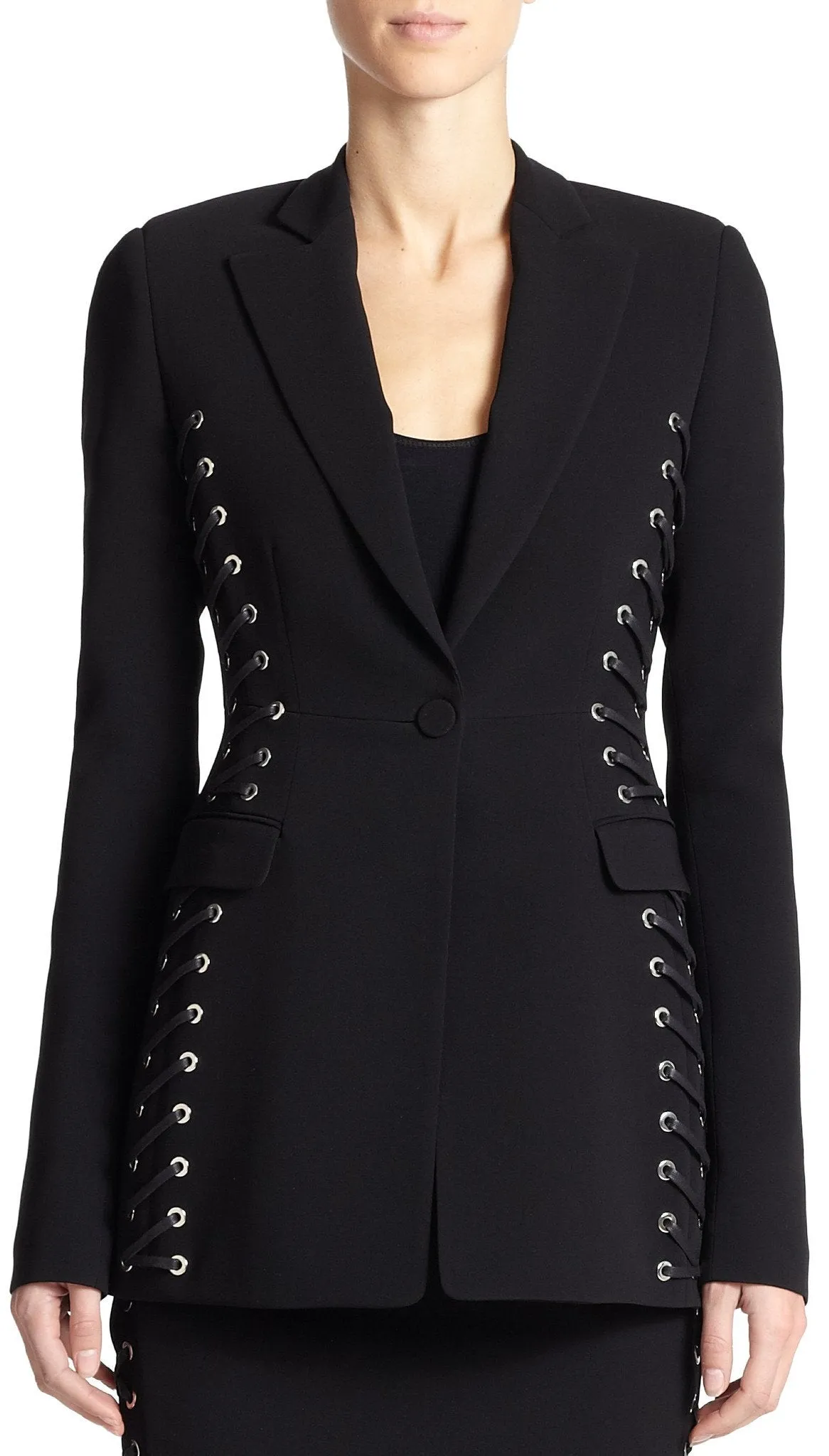 'Merrie' Lace-up Black Blazer