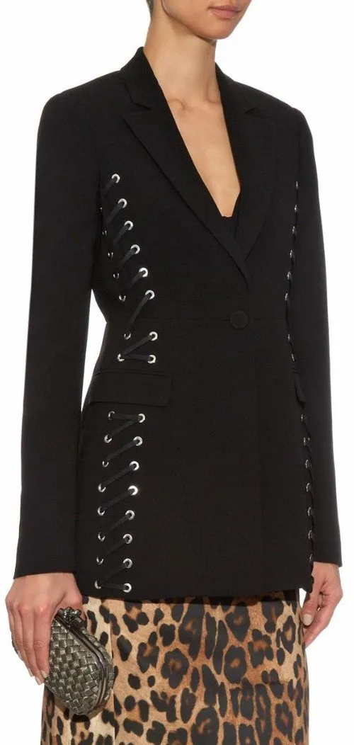 'Merrie' Lace-up Black Blazer