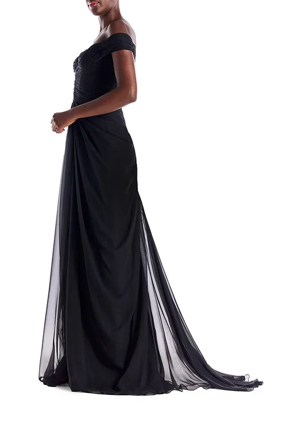 Off the Shoulder Draped Chiffon Gown