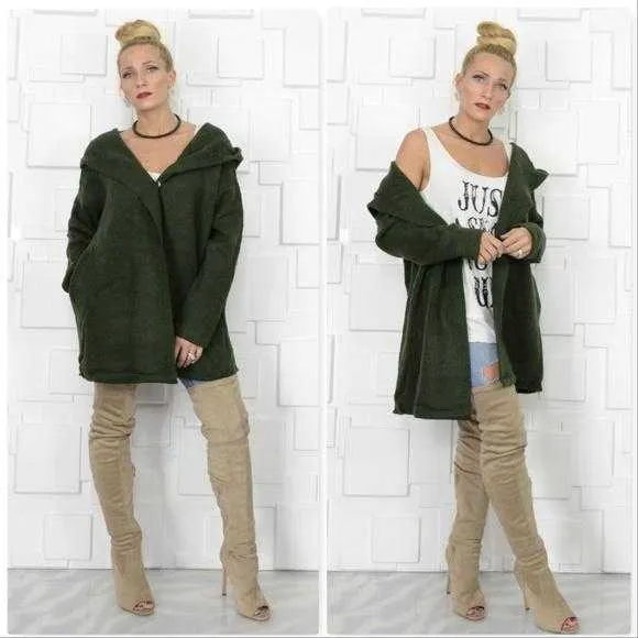 Olive Green Hooded Cardigan