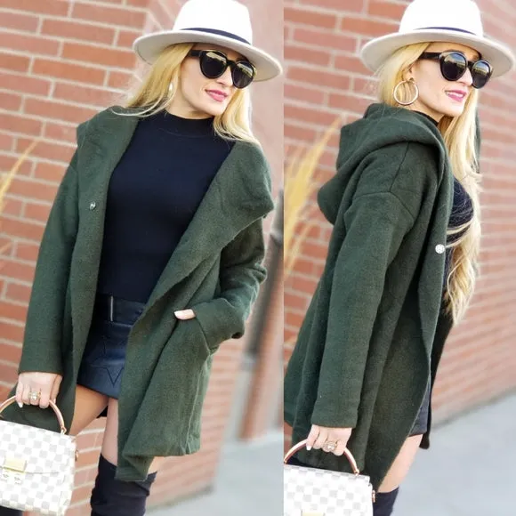 Olive Green Hooded Cardigan