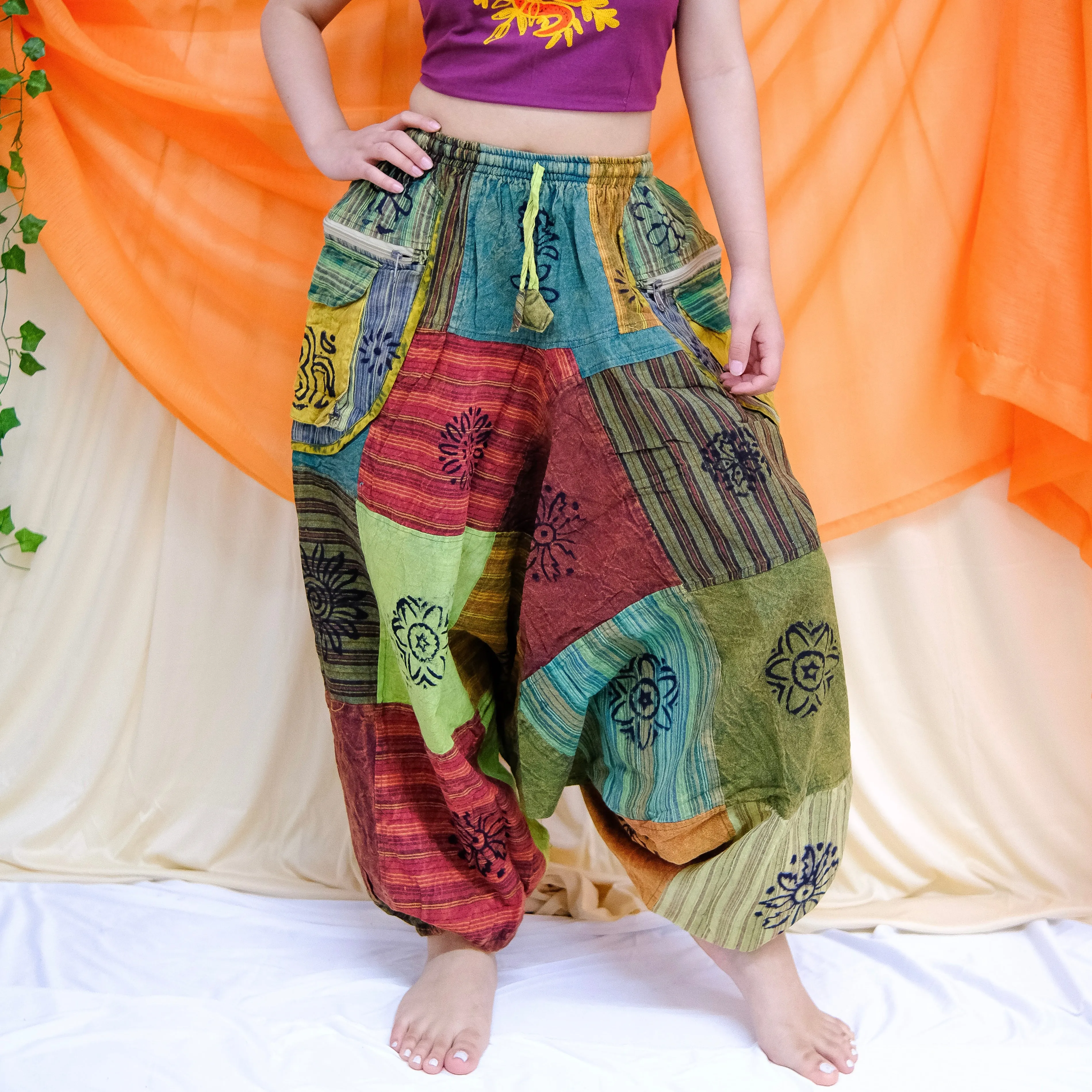 Patchwork Harem Unisex Cotton Pants